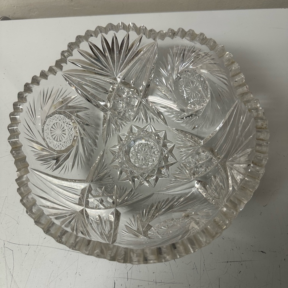 ABP American Brilliant Cut Glass Pinwheel Hobstar Design Heavy Bowl